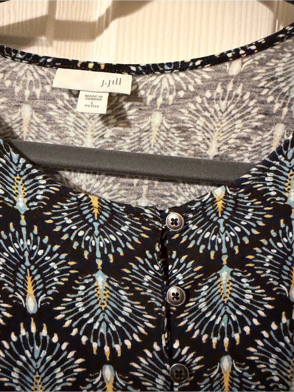 J. Jill Black Button-Front Top with Blue & Yellow Floral Motif